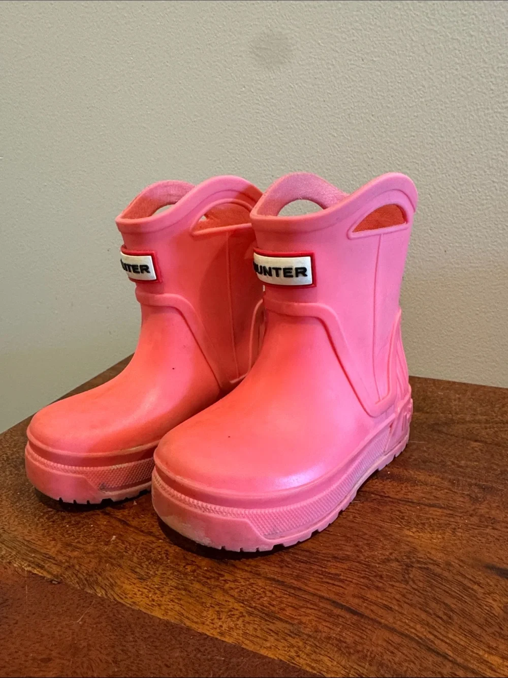 Hunter Kids Coral Pink Rain Boots with Easy Pull Handles